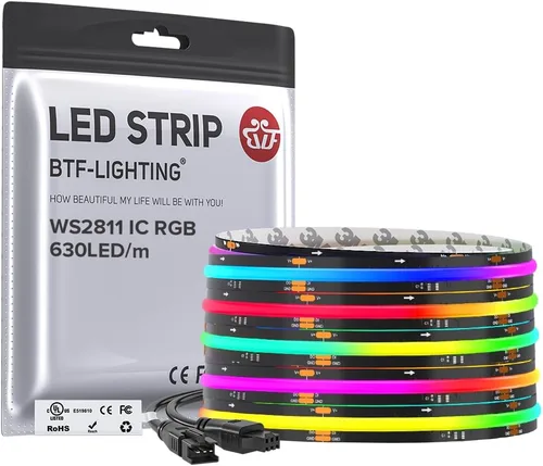 Miniatura 10 de BTF-LIGHTING FCOB WS2811 IC RGB COB - Tira de luces LED COB de 16.4 pies DC12V 630LED/m Flexible de Alta Densidad Uniforme Luz de Color Perseguidor