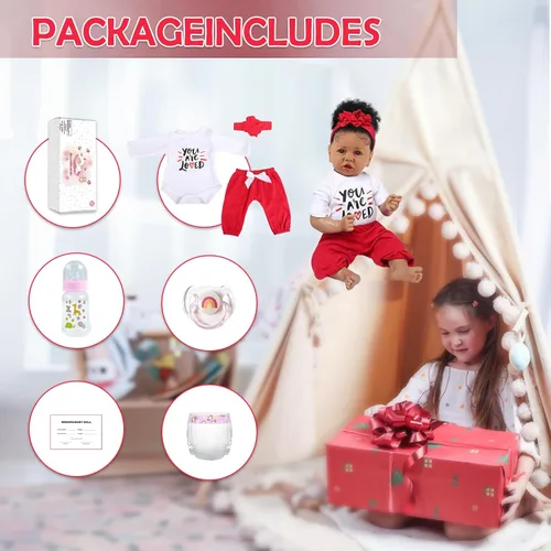 Miniatura 6 de KSBD Realistic Reborn Baby Doll Niña Negra – Muñeca Recién Nacida Afroamericana Realista de 20 Pulgadas con Cuerpo Suave Conjunto de Regalo