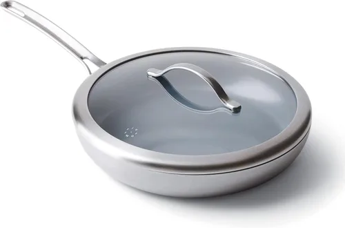 Miniatura 2 de GreenPan X Food 52 Five-Two Essentials, sartén antiadherente de cerámica saludable de tres capas de acero inoxidable de 10 pulgadas con protector
