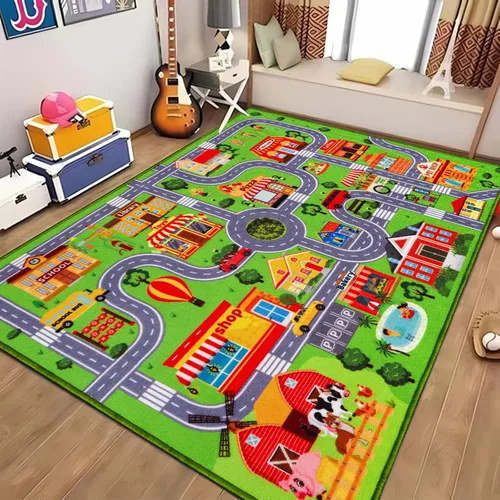 Miniatura 10 de Alfombra de coche para niños, alfombra de juego de automóvil, alfombra de tráfico extra antideslizante para niños, alfombra educativa de mapa