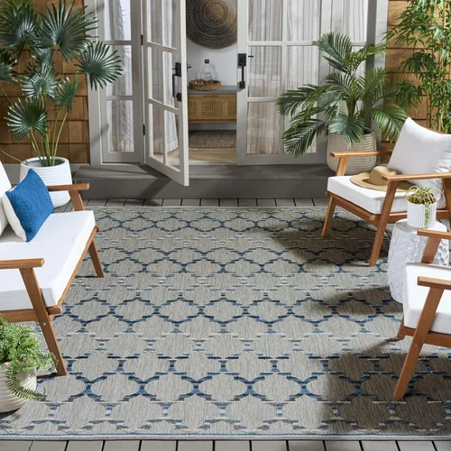 Miniatura 13 de SAFAVIEH Alfombra lavable para exteriores, colección Cabaña, 2'2" x 5', azul y gris, no desprende pelusa y fácil de limpiar, entrada puerta