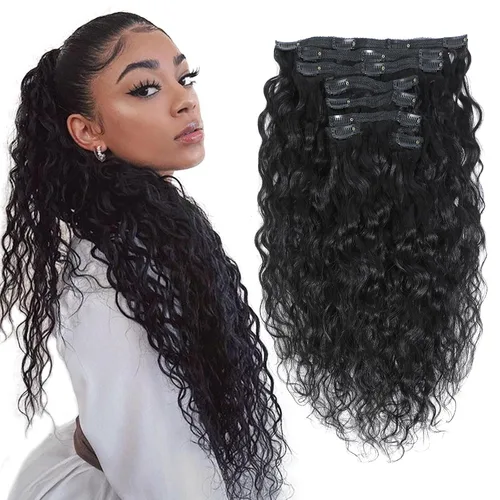 Miniatura 7 de Extensiones de cabello ondulado con clip, rizado natural, 100% cabello humano brasileño sin procesar, para mujeres negras (12 pulgadas)