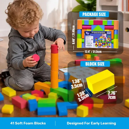 Miniatura 6 de Pairez Toys Bloques de construcción de espuma para niños pequeños de 2 a 4 años, 41 bloques apilables suaves de EVA, juego de juguetes de espuma