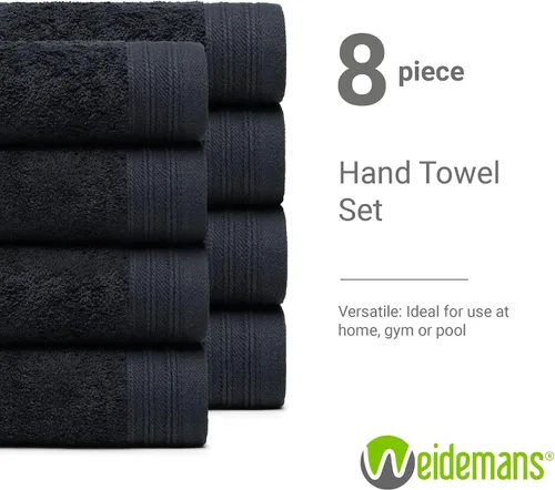 Miniatura 3 de Juego Premium de Toallas de 16 Toallas de Mano de 18" x 30" Color: Negro 100% Algodón 16 Toallas de Mano Ultra Suaves y Altamente Absorbentes