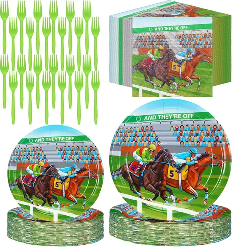 Roshtia 192 piezas de suministros de fiesta Derby para decoración de fiesta de carreras de caballos, juego de vajilla para fiesta del día del Derby,
