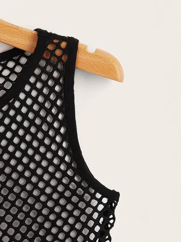 Miniatura 4 de Verdusa Camiseta corta sin mangas de malla transparente con cuello redondo para mujer
