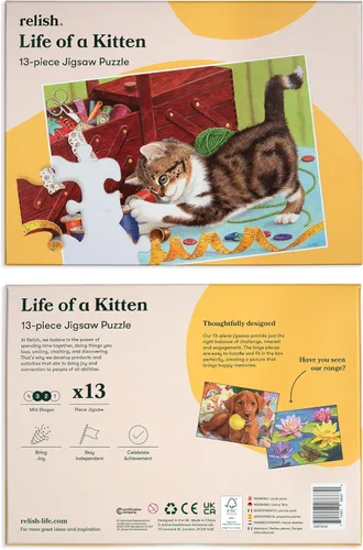 Miniatura 8 de Relish Rompecabezas de piezas grandes para personas mayores, rompecabezas de 13 piezas de la vida de un gatito, productos de demencia para ancianos