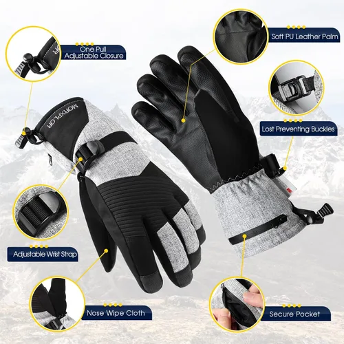 Miniatura 5 de MORXPLOR Guantes de nieve de esquí de invierno para hombres y mujeres, impermeables, resistentes al viento, para pantalla táctil, guantes