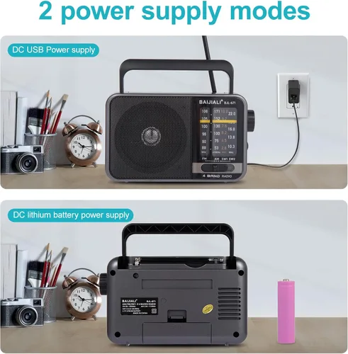 Miniatura 2 de Radio transistor AM/FM portátil con altavoz, alimentada por batería o USB - Radio compacta de emergencia para interior, exterior, viajes y tormentas
