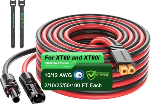 Cable de extensión de carga solar Bateria Power a XT60 10AWG 25 pies, cable adaptador de conector solar a XT60 para panel solar a batería LiFePO4 RV