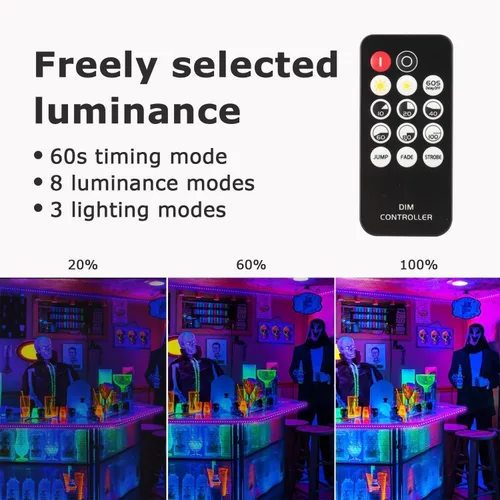 Miniatura 6 de Tiras de luz negra de 50 pies y control remoto + 3 barras de luz negra, tira de luz negra USB de 12 W y 1 pie para fiesta brillante