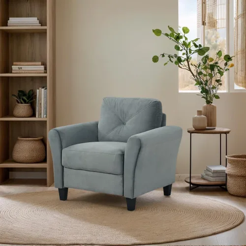 Miniatura 14 de Harper & Bright Designs Sofá individual tapizado de terciopelo con respaldo copetudo con botones, sillón moderno para sala de estar, color negro