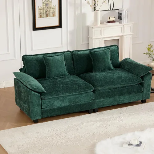 Miniatura 96 de Sofá modular negro de 111.5 pulgadas, sofás seccionales grandes de 3 plazas para sala de estar, sofá nube de tela de felpilla de gran