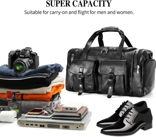 Miniatura 4 de Zeroway Bolsa de viaje de piel sintética con bolsa para zapatos 2 Negro