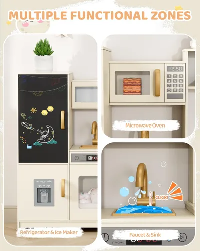 Miniatura 3 de MAMIZO Cocina de Juego de Esquina de Madera, Gran Juego de Cocina Interactivo Definitivo para Niños Pequeños de Simulación con Pizarra, Estufa