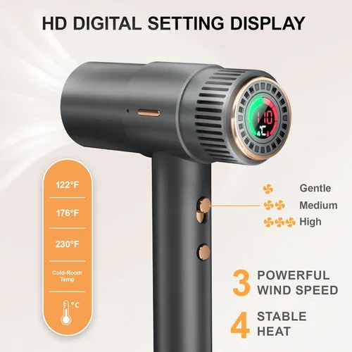 Miniatura 5 de Secador de pelo, secadora de alta velocidad de 110,000 RPM, secador de pelo iónico de 200 millones con pantalla HD, secador de pelo profesional