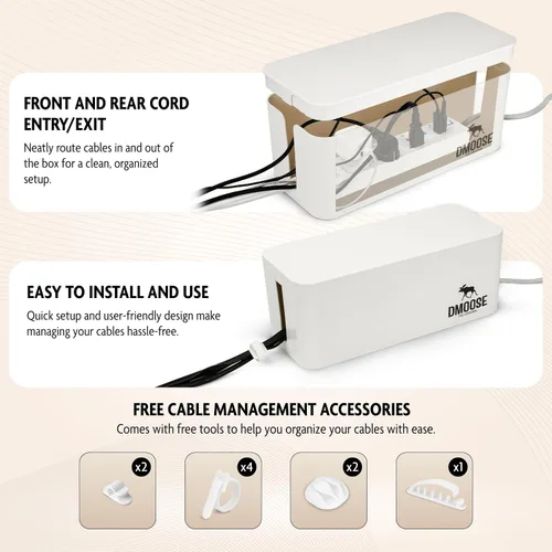 Miniatura 5 de DMoose Caja de Gestión de Cables - Paquete de 2 Organizadores de Cables Medianos y Grandes para Escritorio y Piso, Caja Organizadora de Cables