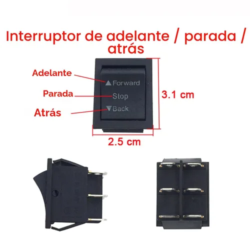 Miniatura 2 de 2 unids 6V 12V interruptor de marcha atrás para montar en coche de juguete niños Trax piezas de repuesto ruedas accionadas hacia adelante parada