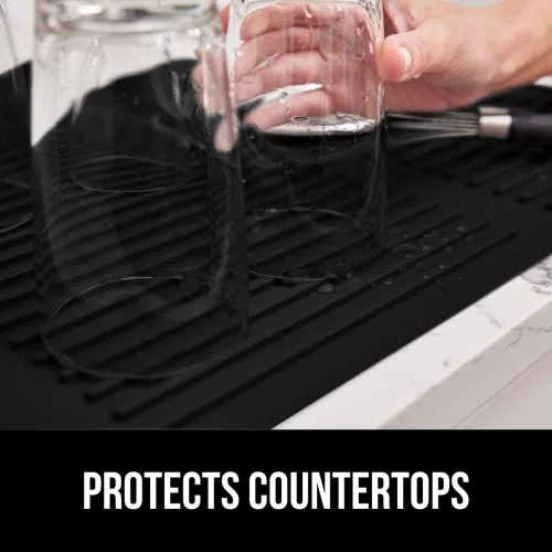 Miniatura 7 de GORILLA GRIP Tapete de secado de platos de silicona patentado 100% sin BPA para encimera de cocina, 18 x 24 pulgadas, diseño acanalado que atrapa