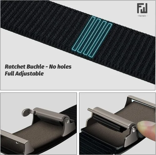 Miniatura 3 de Fairwin - Cinturón de malla de nailon de 1.25 pulgadas con hebilla automática de trinquete para hombre, cinturón invisible sin orificios
