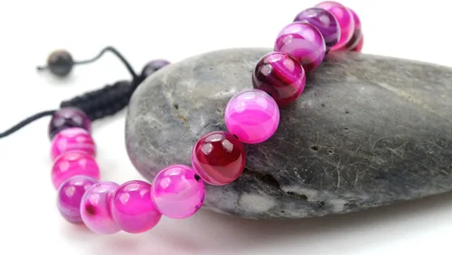 Miniatura 3 de Pulsera de piedras preciosas de ágata de Botswana, cuentas redondas, color magenta, ajustable, rosa, 7 "- 8 pulgadas de longitud, unisex