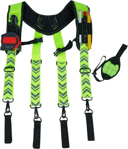 KUNN Tirantes magnéticos para cinturón de herramientas, tirantes reflectantes de seguridad para trabajo, arnés de bolsa de herramientas para hombre