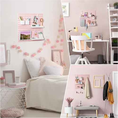 Miniatura 2 de VUSIGN Kit de organizador de pared combinado de tablero de clavijas, 4 piezas de tableros de clavijas y 17 accesorios modulares para colgar, kit