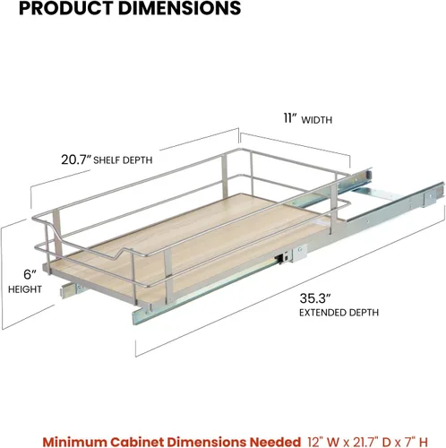 Miniatura 3 de Home Zone Living Organizador de armario de cocina extraíble con cajón deslizante para ahorrar espacio, 11 pulgadas de ancho x 21 pulgadas de largo