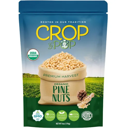 CROP BY POP - Piñolias orgánicas crudas sin sal, sin cáscara, (6 onzas, 1 unidad) empaquetadas frescas en bolsa resellable, USDA orgánico, sin OMG,