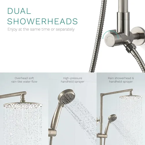 Miniatura 3 de Fennocasa Polaris 3 Retrofit Sistema de ducha de lluvia, combo de ducha de mano de 3 ajustes con barra deslizante, cabezal de ducha de perfil bajo