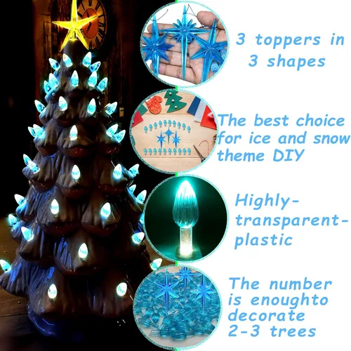 Miniatura 3 de Bombillas de Luces de Repuesto para Árbol de Navidad de Cerámica, Clavijas de Plástico con Giro Mediano Azul Aguamarina, Adornos para Árbol