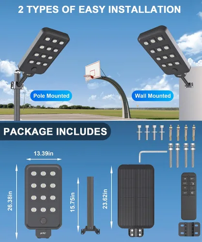 Miniatura 8 de JAYNLT X-13000W Luces de calle solares al aire libre, luces de estacionamiento comerciales ultragrandes de 6500K del atardecer al amanecer, luz