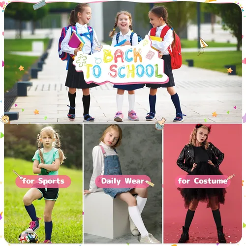 Miniatura 3 de Olreco Calcetines altos hasta la rodilla para niñas, calcetines de uniforme para niñas, calcetines largos de algodón para niñas, calcetines
