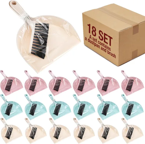Miniatura 9 de Sliner Paquete de 18 mini recogedor y cepillo, sartenes de plástico con cepillo, juego de escoba de mano pequeña y recogedor, limpieza portátil a