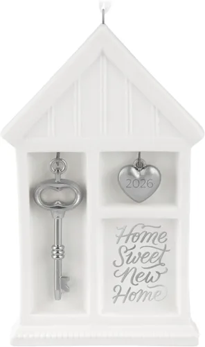 Hallmark Keepsake Adorno de Navidad 2026, Home Sweet New Home 2026, porcelana y metal, regalos de inauguración de la casa