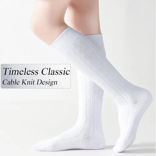 Miniatura 4 de Calcetines altos hasta la rodilla para niñas, punto trenzado, acanalados, para uniforme escolar, paquete de 36, calcetines de tubo sin costuras