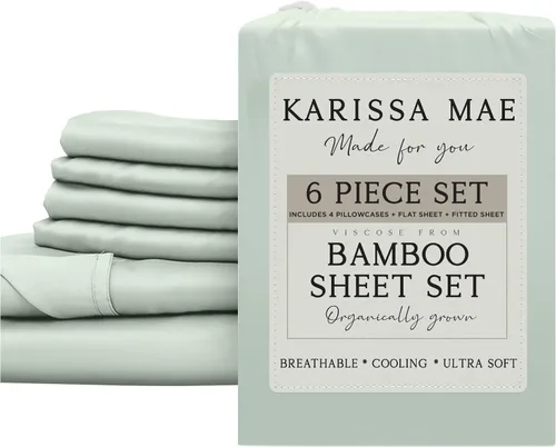 Miniatura 23 de KARISSA MAE Juego de sábanas tamaño individual de viscosa de bambú refrescante, 100% cultivadas orgánicamente, bolsillo profundo de 18 pulgadas