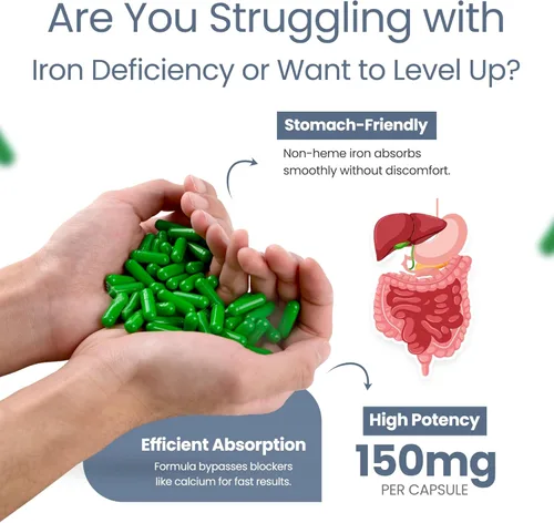 Miniatura 7 de Complejo de hierro polisacárido de 150 mg para apoyo a la anemia - Prevención y tratamiento de la deficiencia de hierro, apoya la formación
