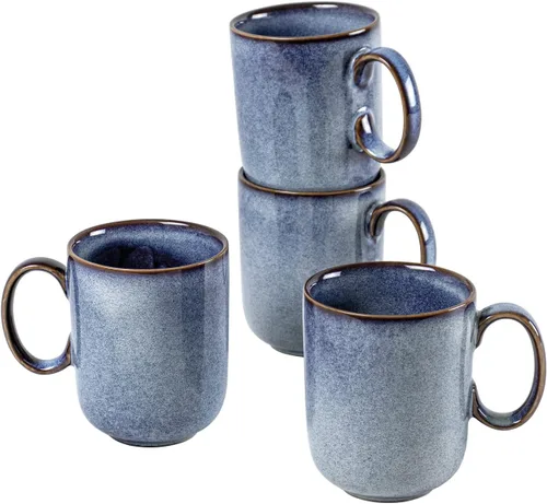 UNICASA Taza de café – Juego de 4 tazas de té de cerámica de 14 onzas, cereales de porcelana, tazas con asa grande para café, té, leche, café con
