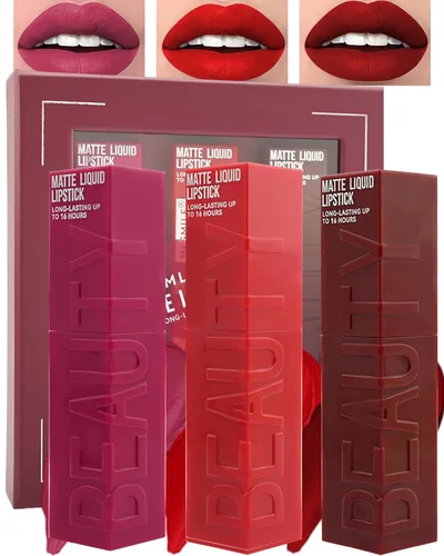 Miniatura 16 de Lápiz labial líquido mate para mujeres - 2 unidades, rosa nude y rojo vino, tinte labial altamente pigmentado, brillo labial mate aterciopelado