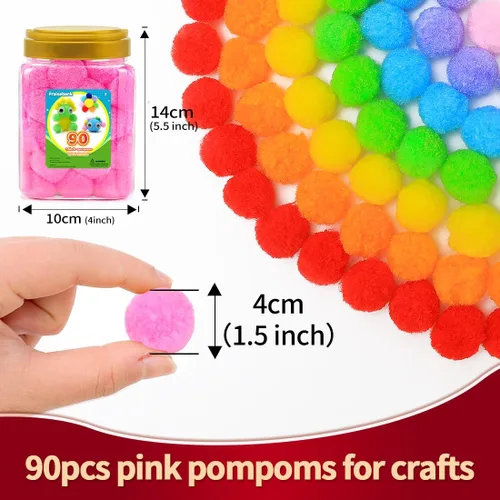 Miniatura 84 de Praisebank Pompones rojos, 90 unidades, 1.5 pulgadas, perfectos para artes y manualidades