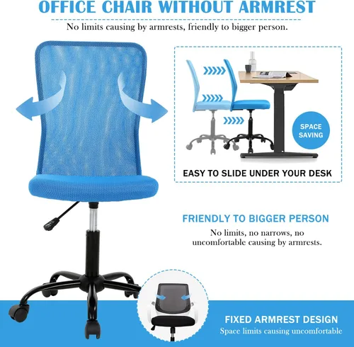 Miniatura 7 de Silla de escritorio ergonómica de marca – Respaldo medio, altura ajustable, moderna sin brazos, giratoria rodante, silla ejecutiva de malla para Azul