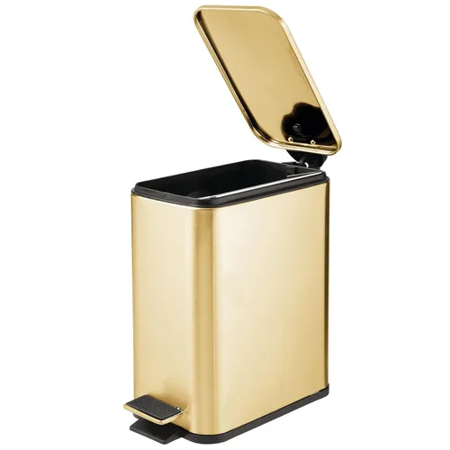 Miniatura 6 de mDesign Cubo de basura rectangular de metal delgado de 1.3 galones con pedal de pie, tapa de cierre fácil, papelera estrecha, contenedor de basura