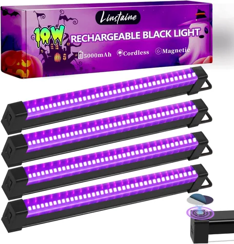 Miniatura 10 de Paquete de 2 barras de luz negras recargables, 5000 mAh de gran capacidad, luces negras alimentadas por batería para fiesta brillante, suministros