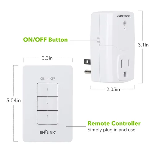 Miniatura 2 de BN-LINK Interruptor eléctrico de tomacorriente inalámbrico de control remoto para luces, ventiladores, luces navideñas, pequeños electrodomésticos