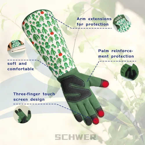 Miniatura 2 de Schwer Guantes de jardinería para mujer, guantes de poda de rosas con protección de antebrazo, transpirables y cómodos, guantes de jardín largos