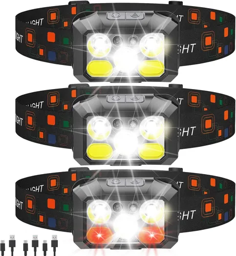 Miniatura 8 de Paquete de 2 Linternas de Cabeza LED Recargables, 800 Lúmenes, USB-C, IPX4 Impermeable, 8 Modos, Luz Roja y Blanca — Ligeras, Ajustables, Clips