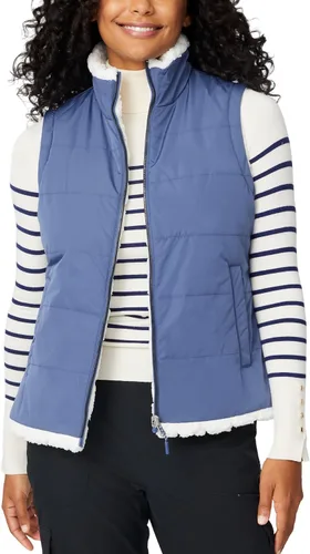 Miniatura 4 de Free Country Chaleco reversible acolchado de forro polar sherpa ligero con bolsillos con cremallera, chaleco de invierno para damas, aventura