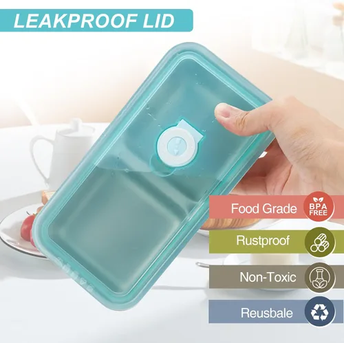 Miniatura 3 de Recipientes reutilizables de acero inoxidable con tapas, contenedores de doble compartimento para aperitivos, recipientes pequeños para condimentos