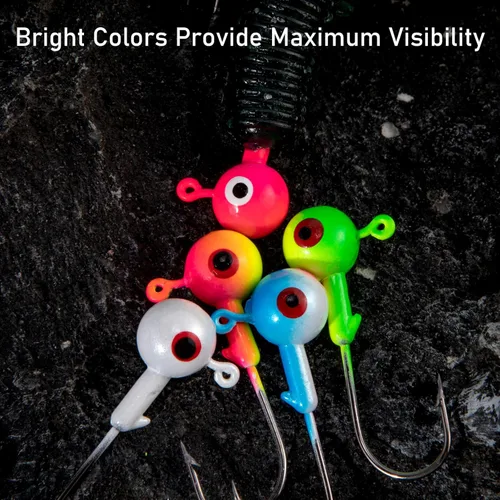 Miniatura 3 de Dr.Fish Paquete de 20 Cabezas de Jig de Pesca, Jig de Crappie Cabeza de Bola Redonda Anzuelos de Pesca de Agua Dulce Lubina Trucha Panfish Walleye